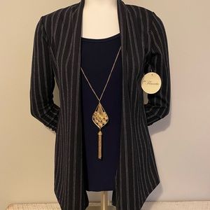 Womens Size Small Navy Blue Blazer/Tank/Necklace Trio Long Sleeve Top